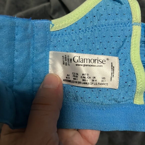 Two Glamorise Black Blue Sports Bras 38i High Impact Wire Free Adjustable Panel - Picture 4 of 5